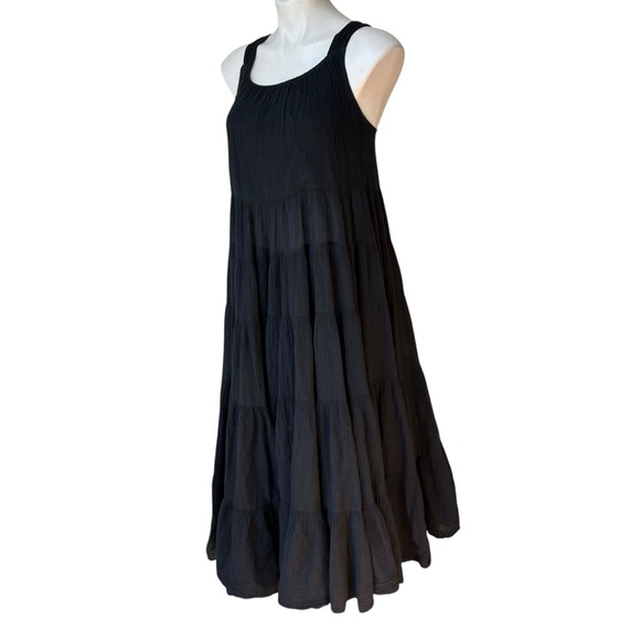 Greek Archaic Kori Black Cotton Gauze Tiered Flowy Maxi Halter Dress, Sz XS - Picture 6 of 13